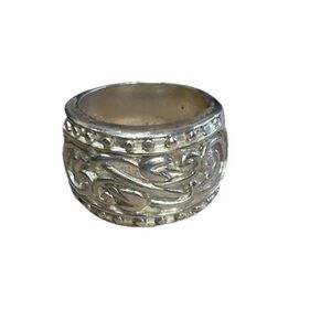 Hallmarked FAS 925 Silver Wide Band Ring Celtic/ Goth/ Floral Style Vintage